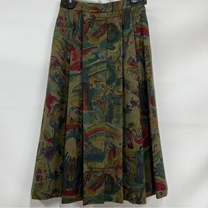 Vintage Geiger multicolor Patterned pleated Skirt 100% pure wool w/pockets